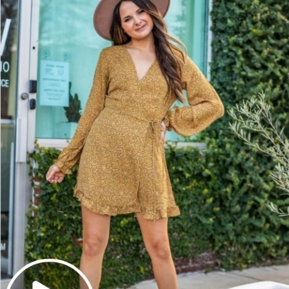 Mustard Ruffle Wrap Dress